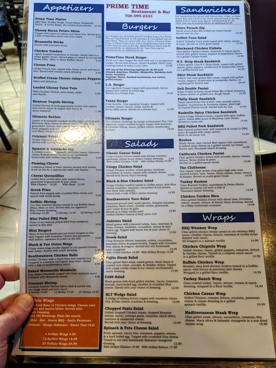 Prime Time Restaurant Menu - Image 1