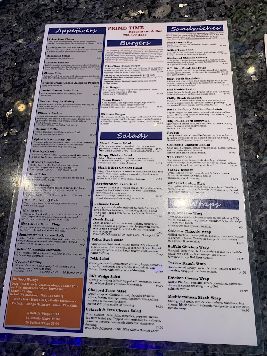 Prime Time Restaurant Menu - Image 2