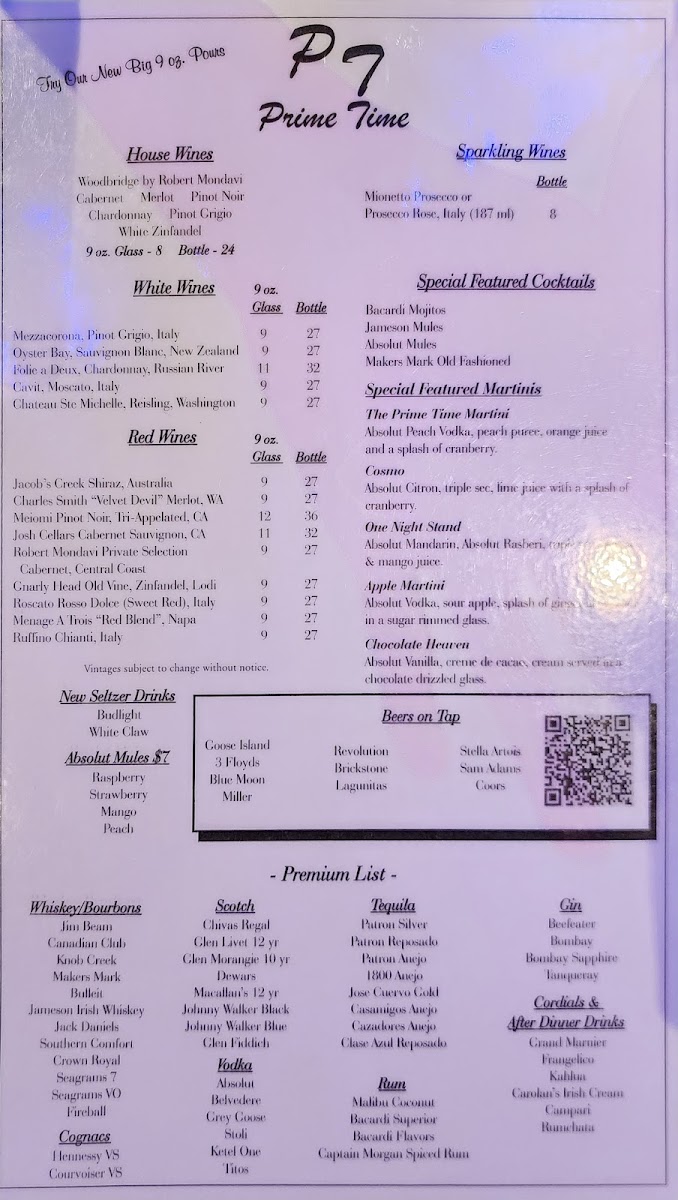 Prime Time Restaurant Menu - Image 3