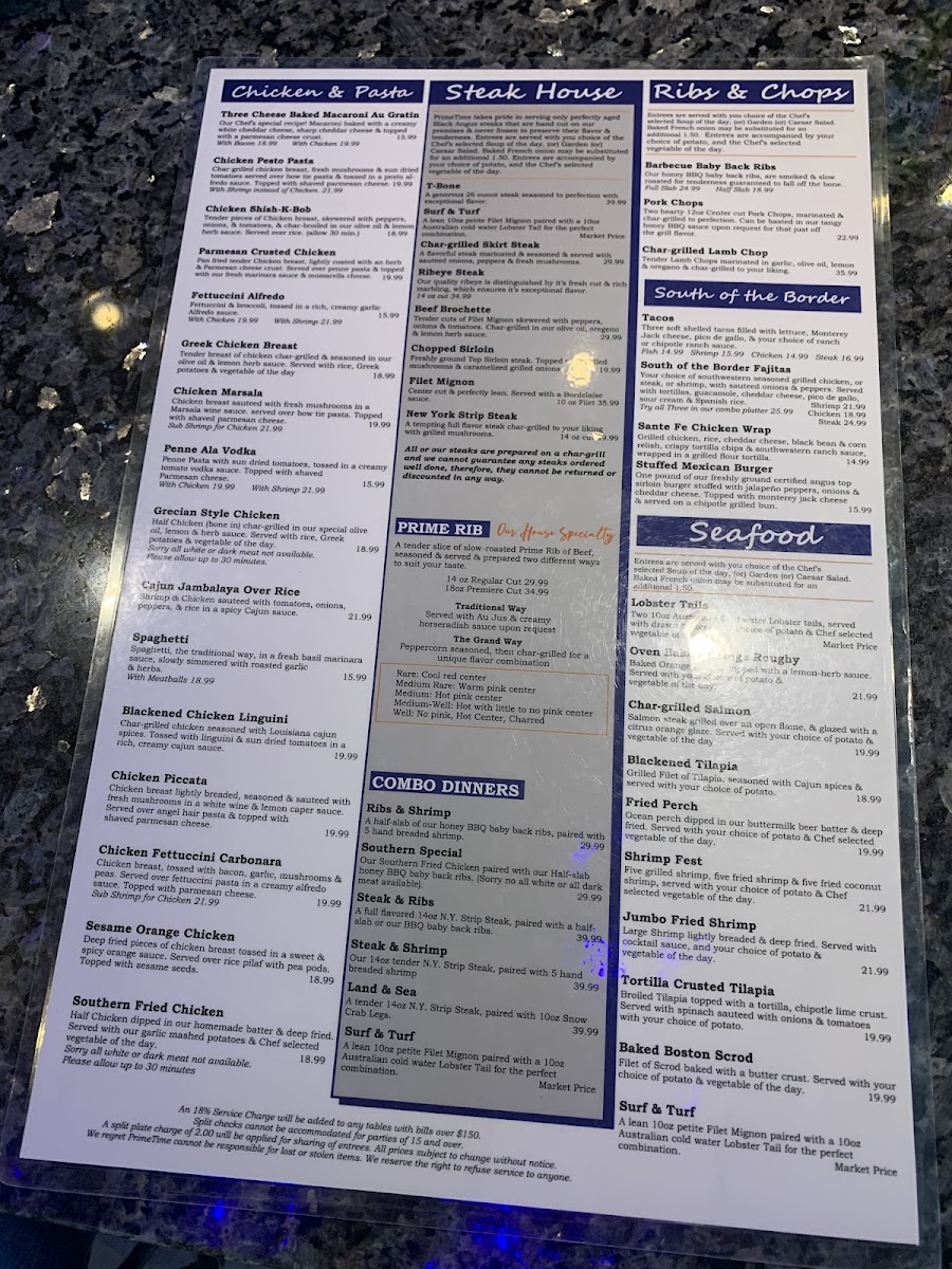 Prime Time Restaurant Menu - Image 4